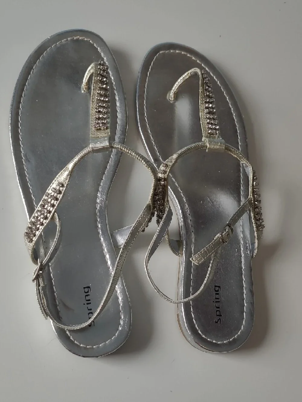 Call It Spring Silver Rhinestone T-Strap Sandals - Picture 2 of 4